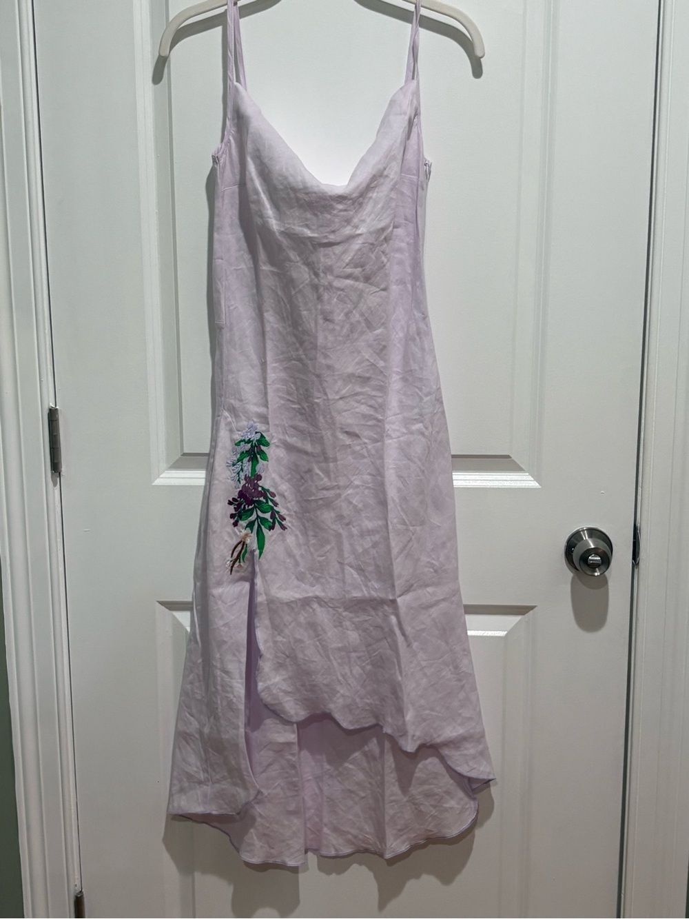 Fanm Mon Lavender High-Low Slip Dress with Floral Applique